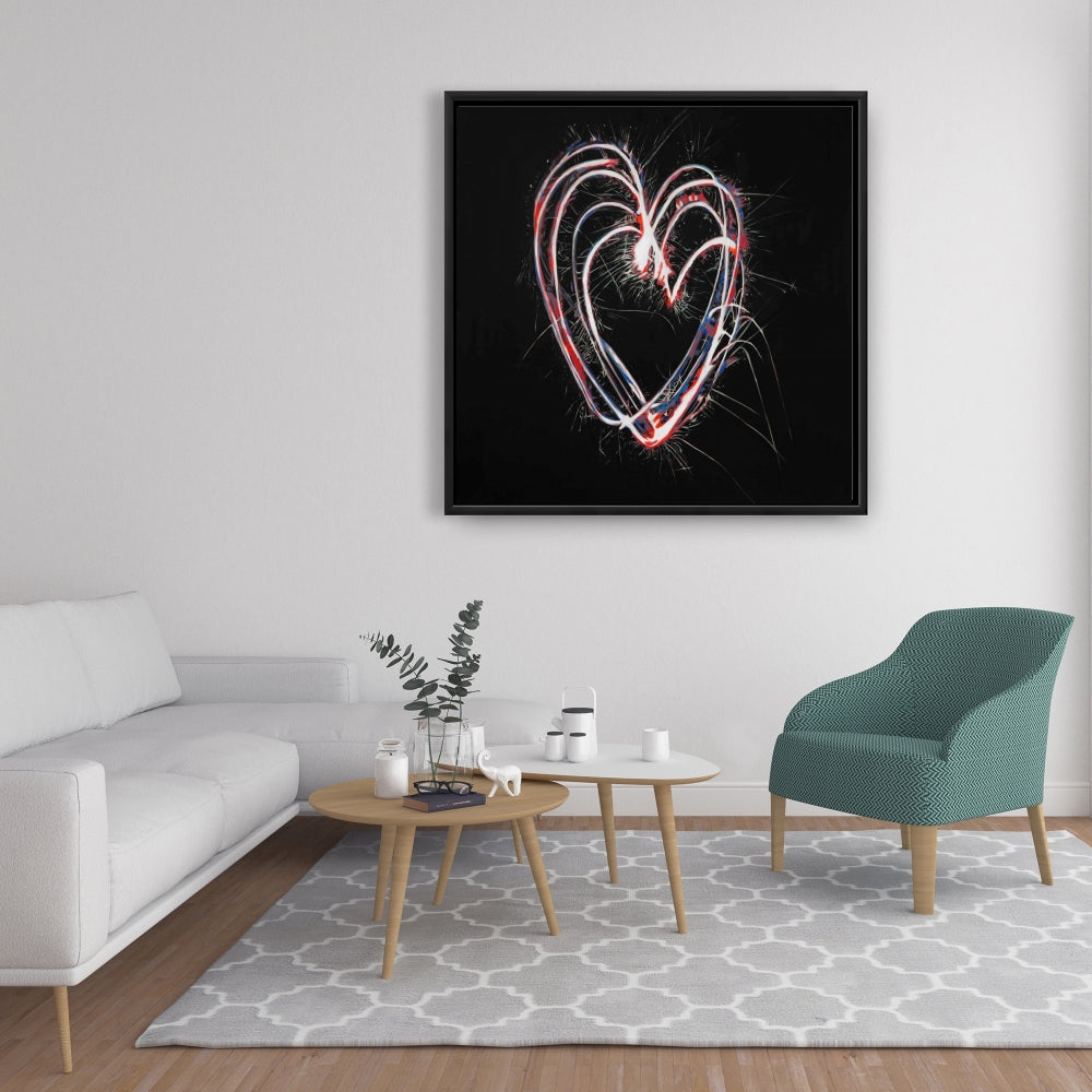 Red & Blue Fireworks Heart | Framed Canvas | Home Decor