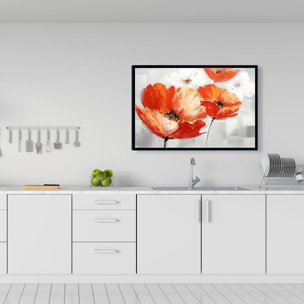 Red Wild Flowers Canvas | Contemporary Bedroom Wall Art