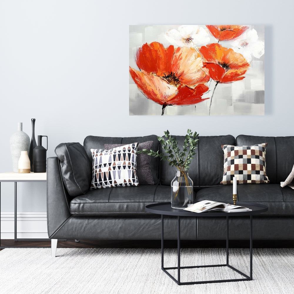 Red Wild Flowers Canvas | Botanical Contemporary Home Decor