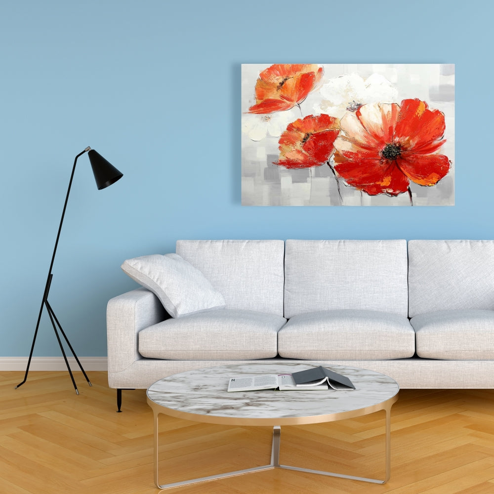 Contemporary Botanical Canvas | Abstract Red Wild Flowers Decor