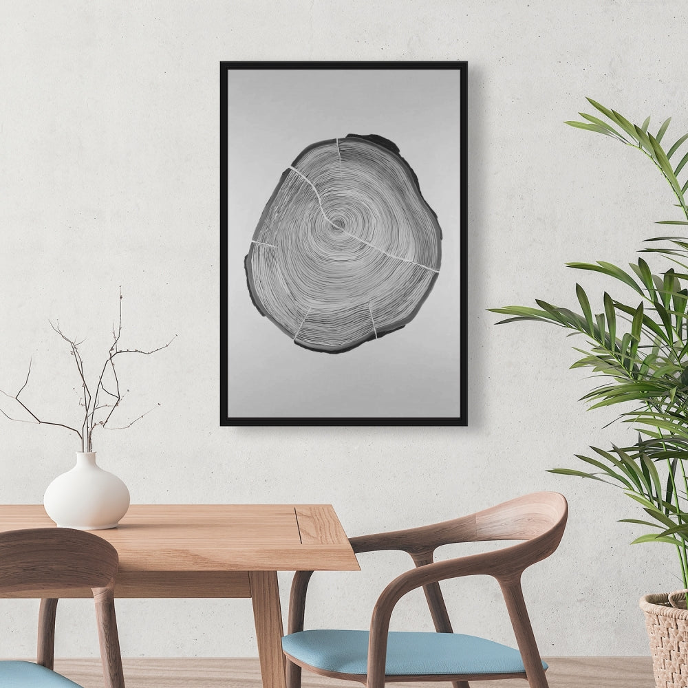 Grayscale Wood Log Framed Canvas | Trees Bedroom Decor