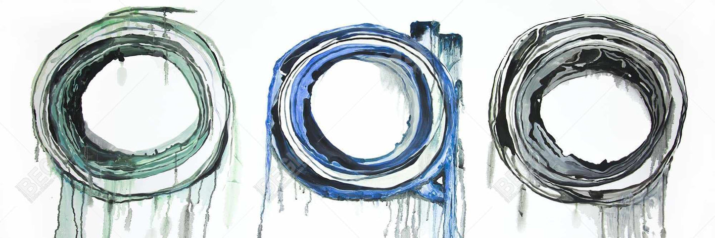Trio de cercles bleus, formes modernes, toile encadrée décorative