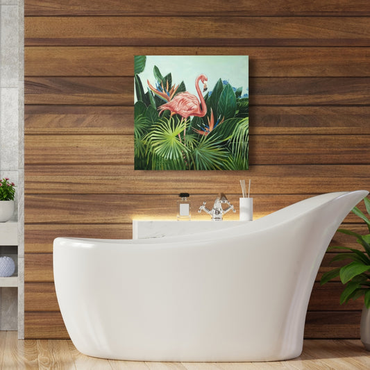 Toile botanique rose motif flamant tropical | Décoration murale pour chambre