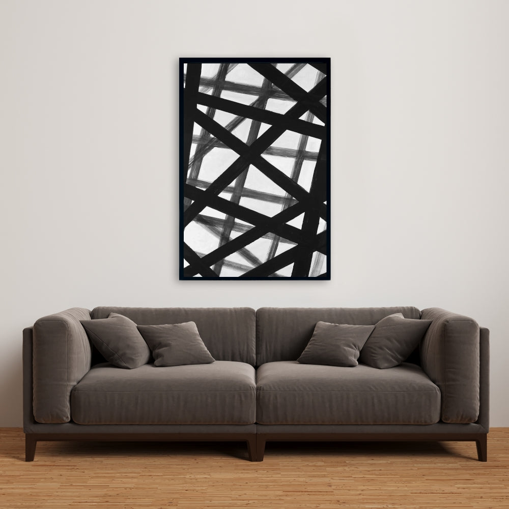 White Abstract Bold Lines Framed Canvas - Contemporary Home Decor