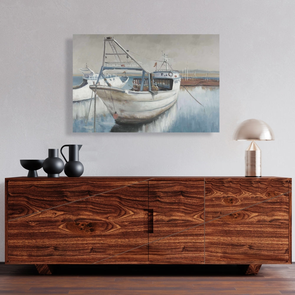Coastal Bedroom Boat Canvas | Fishing Boat Desaturated Decor