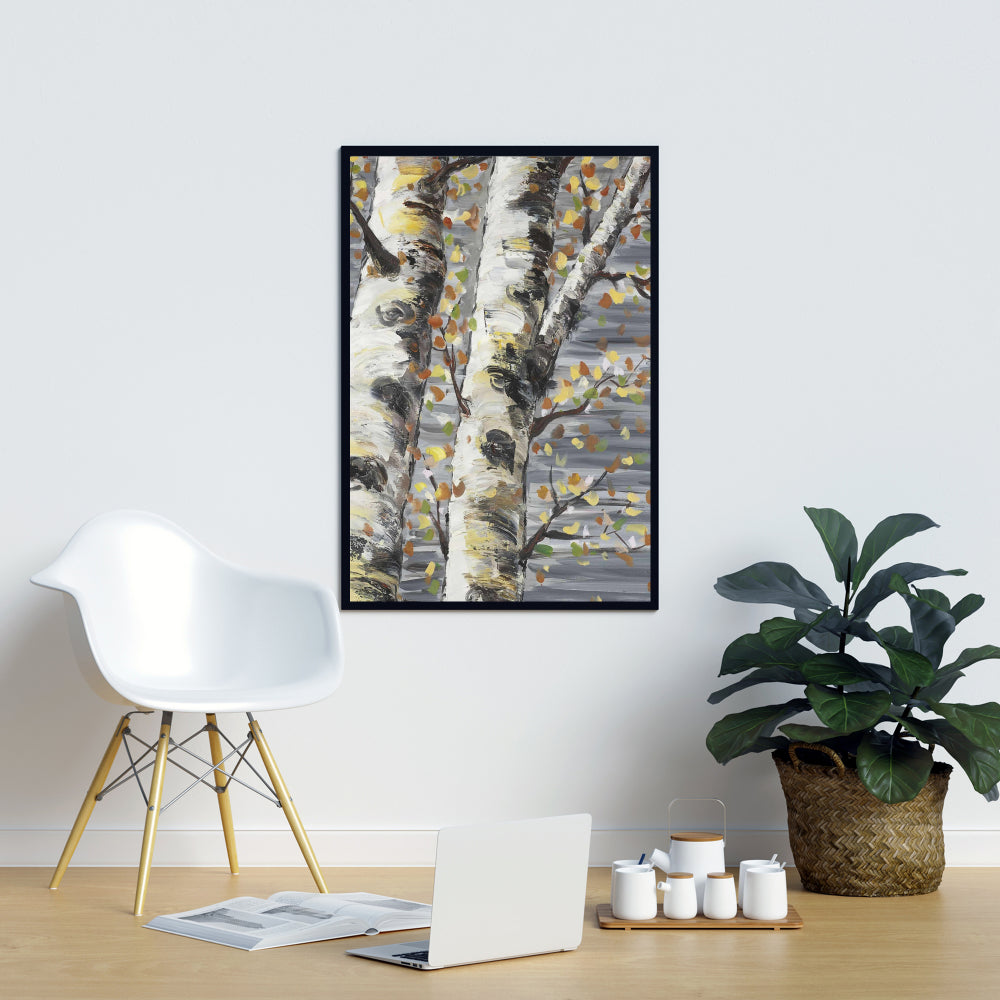 Gray Contemporary Trees Framed Canvas - Budding White Birches