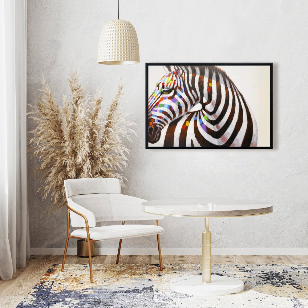 Colorful Zebra Canvas - Contemporary Wildlife Bedroom Decor