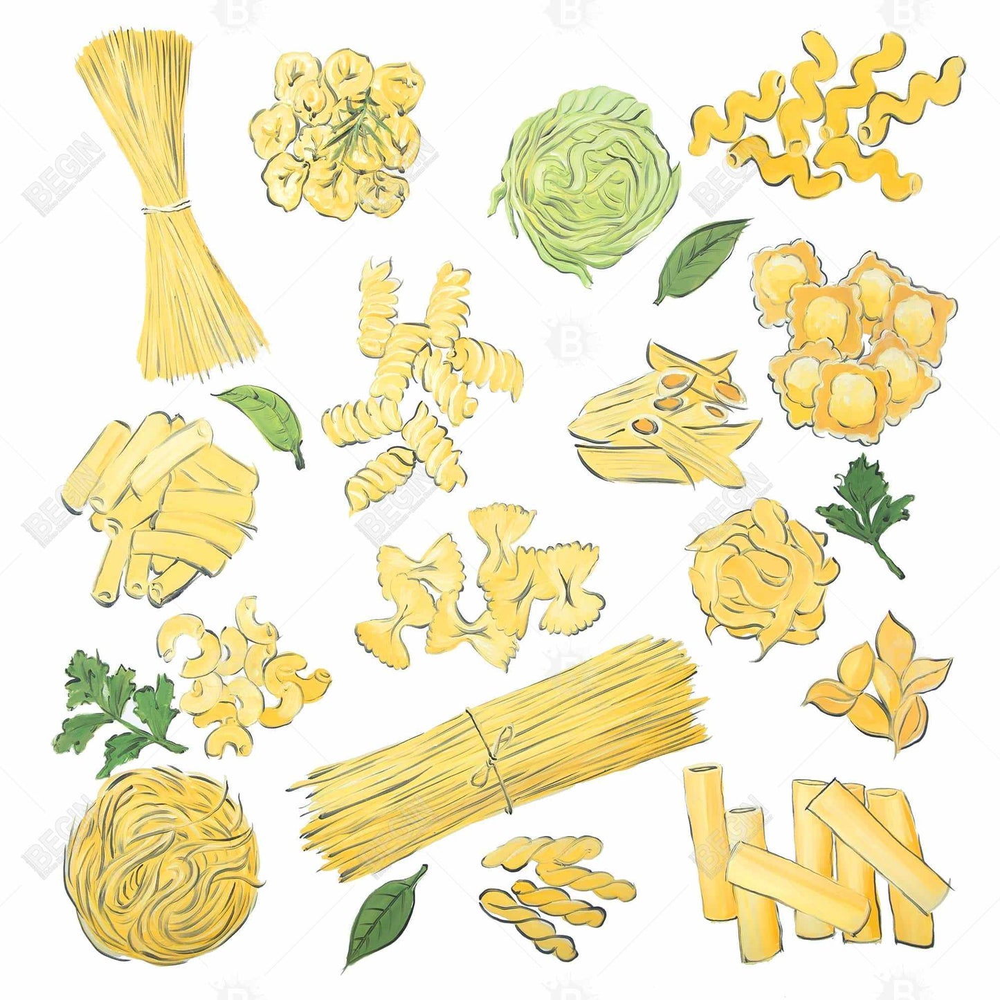 Various Pasta Illustrative Canvas - Vibrant Home Decor Art