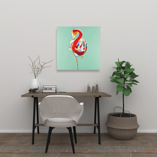 Red Bedroom Canvas - Colorful Abstract Flamingo Home Decor