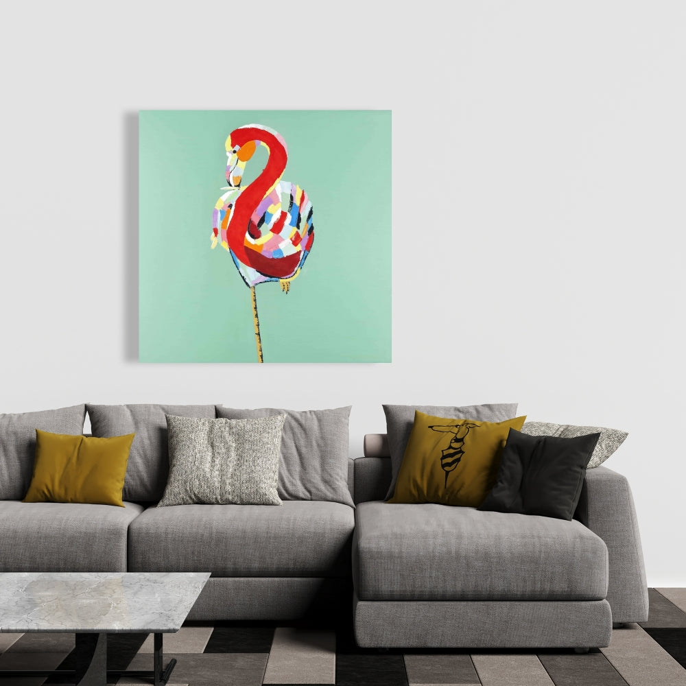 Red Bedroom Canvas - Colorful Abstract Flamingo Home Decor