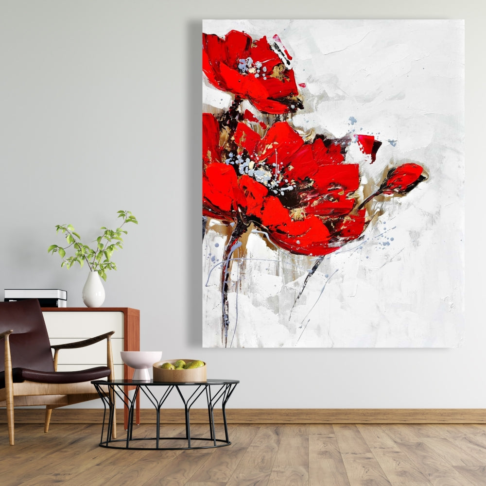 Toile abstraite à fleurs rouges | Décoration florale contemporaine pour la maison