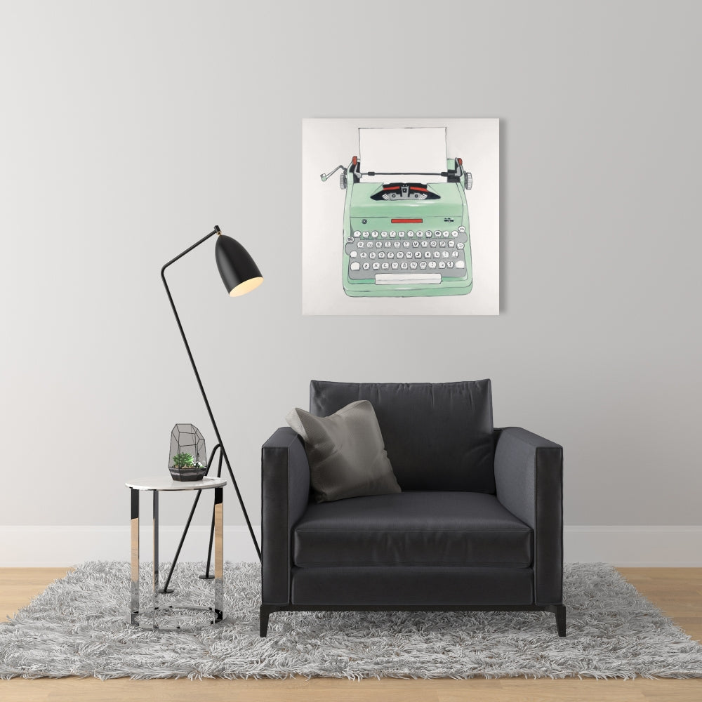 Toile machine à écrire Neo Mint - Décoration rétro pour bureau et maison