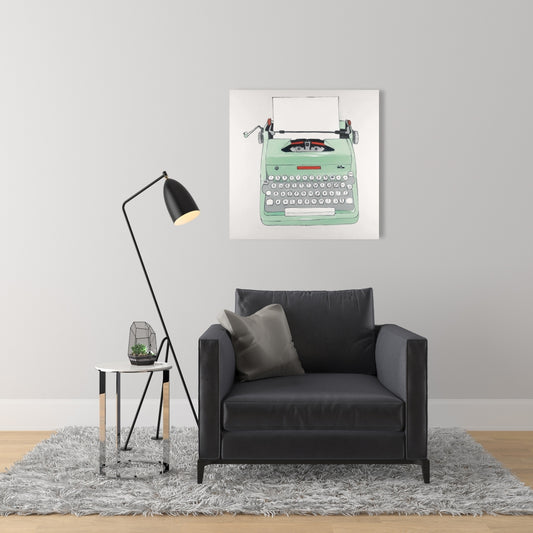 Neo Mint Typewriter Canvas - Retro Office Home Decor Art