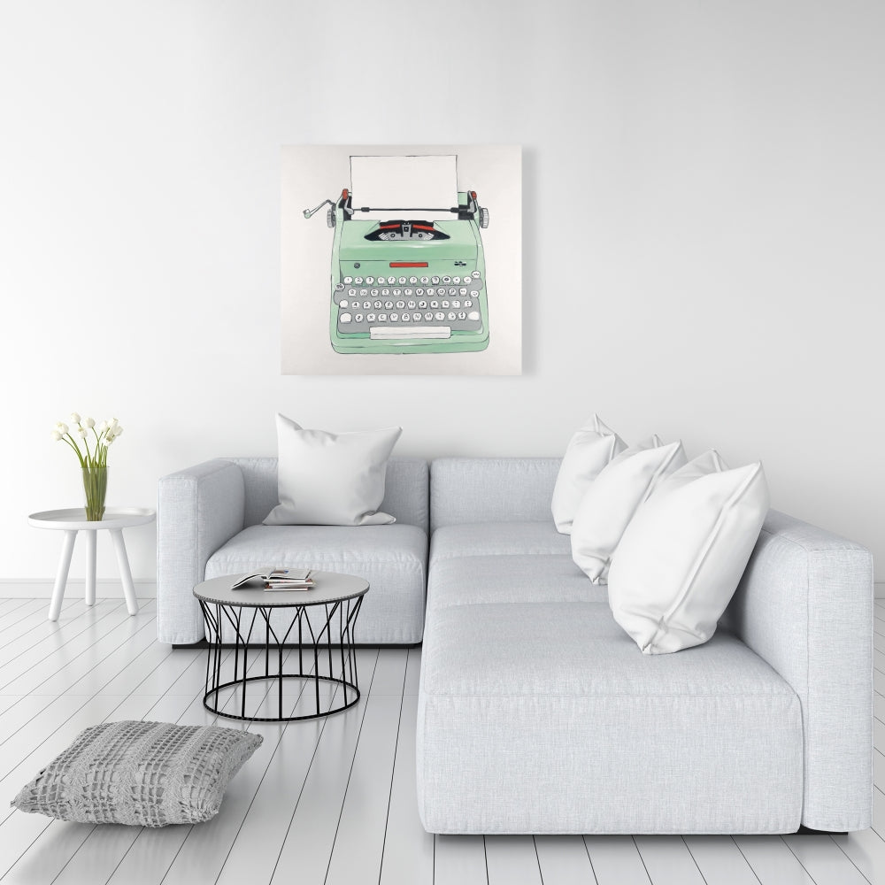 Toile machine à écrire Neo Mint - Décoration rétro pour bureau et maison