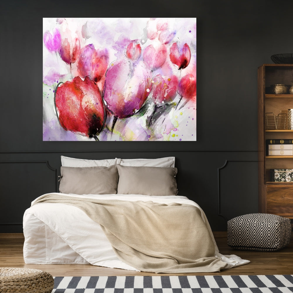 Abstract Blurry Tulips | Purple Botanical Canvas Home Decor