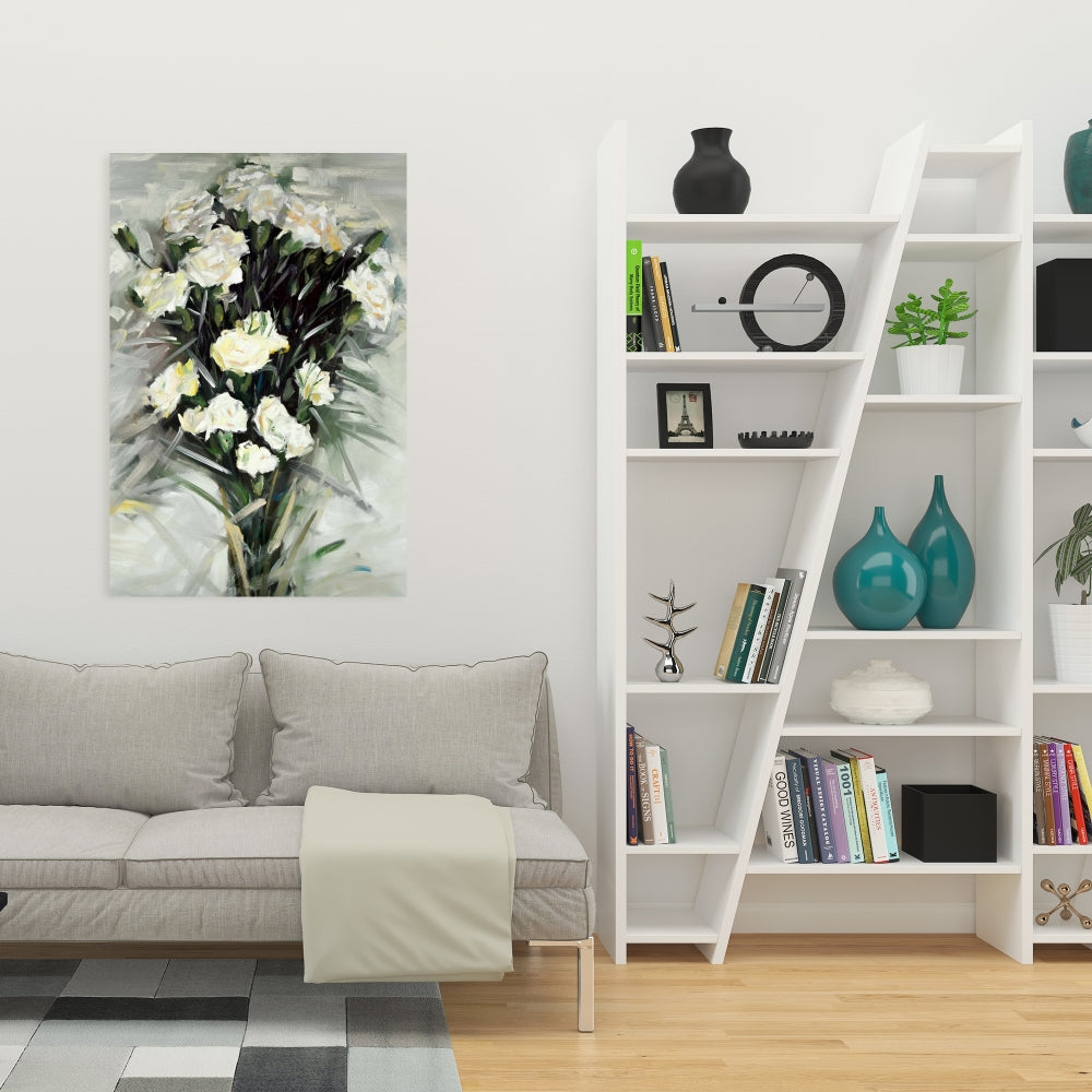 Lisianthus White Bouquet Canvas | Contemporary Bedroom Decor