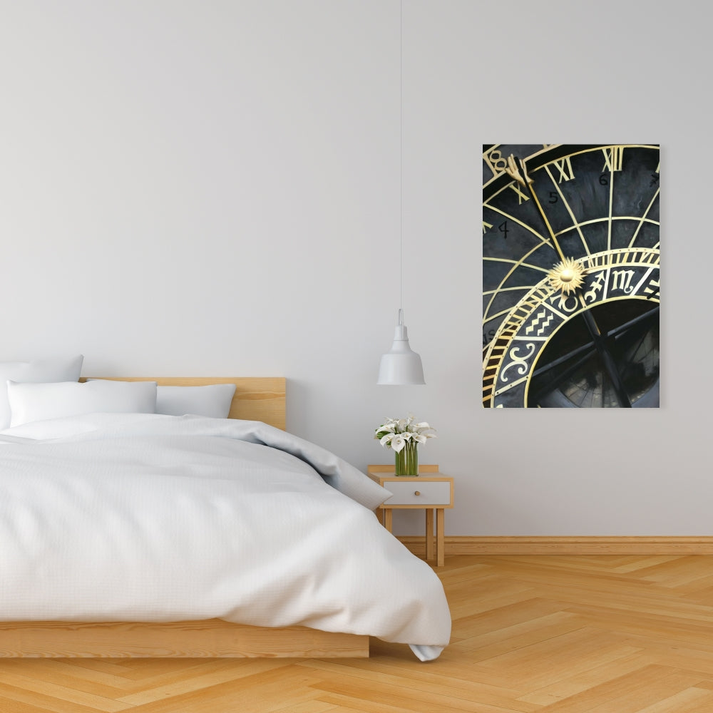 Horloge astrologique sur toile – Décoration d'intérieur Terre noire et galaxie