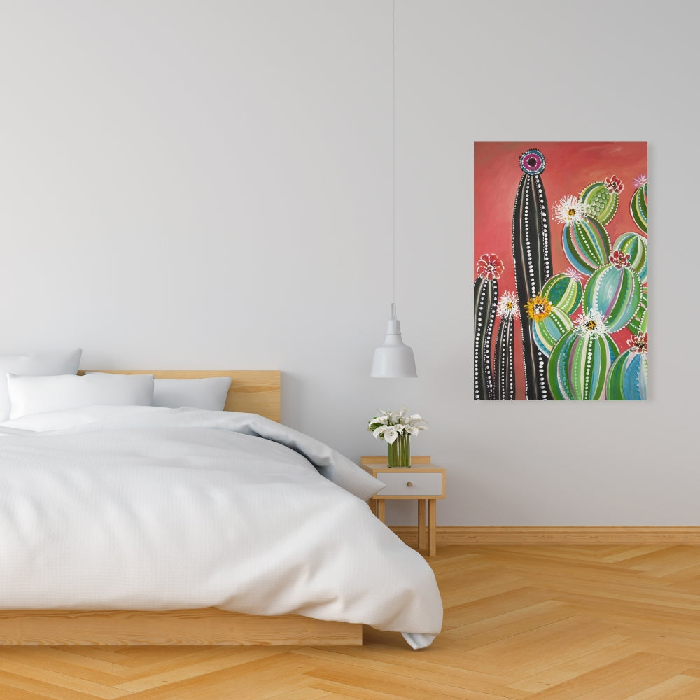 Rainbow Cactus Botanical Canvas | Exotic Livingroom Decor