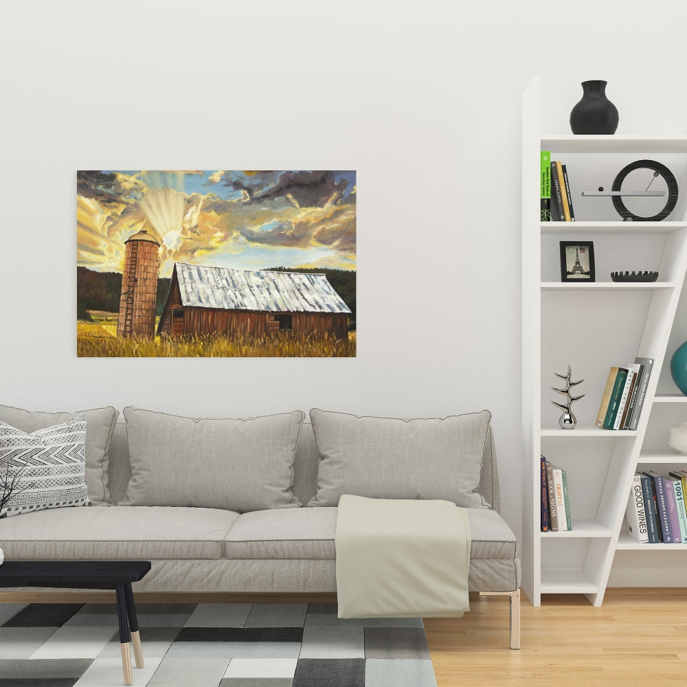 Hay Barn Brown Landscape Canvas | Bedroom Wall Art Decor
