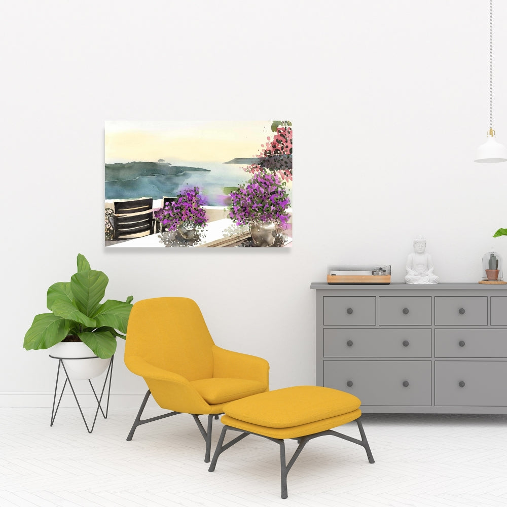 Toile côtière bleue illustrative - Décor avec vue sur la mer Méditerranée