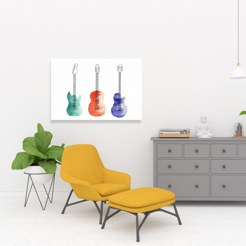 Blue Livingroom Canvas - Three Guitars Musical Home Decor