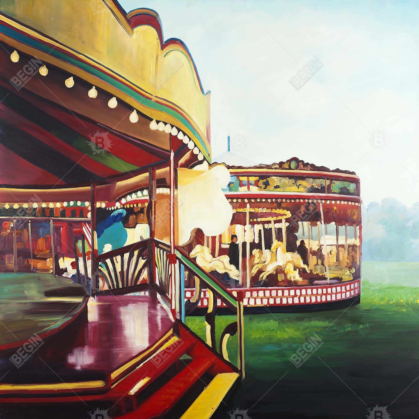 Carrousel dans un carnaval | Décoration murale encadrée bleue