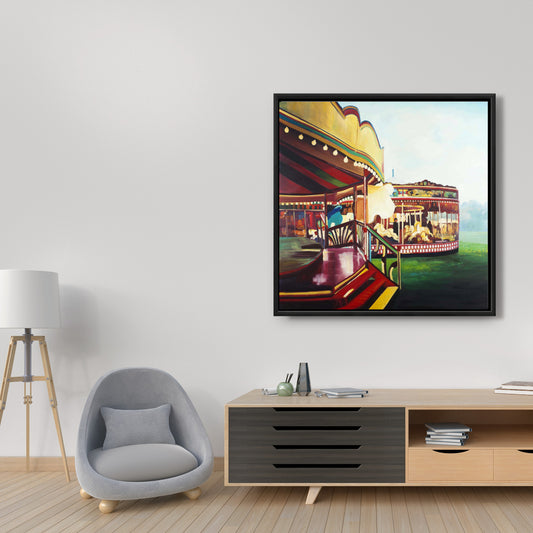 Carrousel dans un carnaval | Décoration murale encadrée bleue