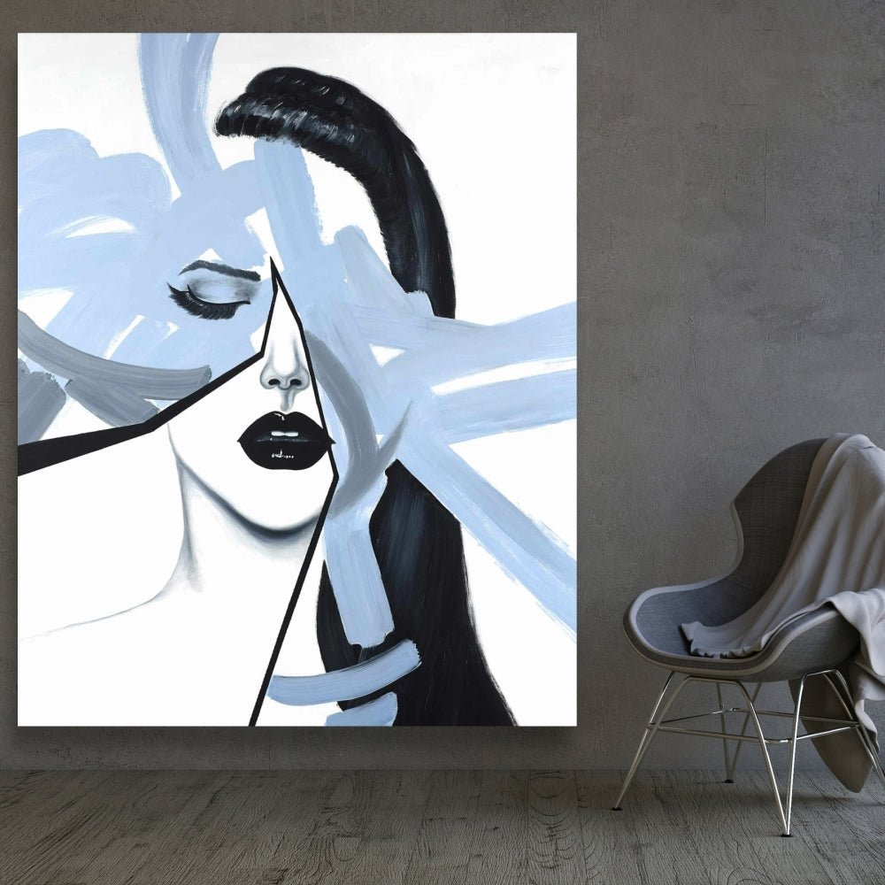 Abstract Blue Woman Portrait Canvas - Bedroom Blue Beauty Decor