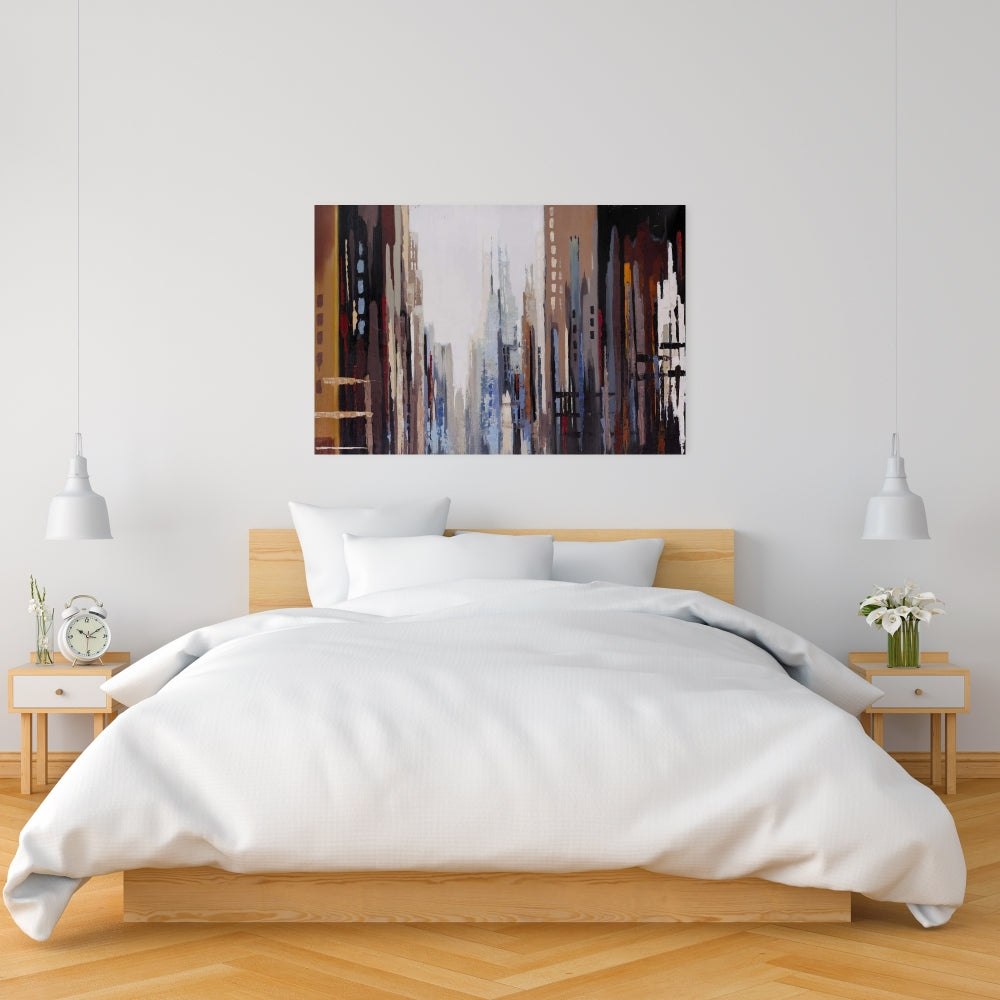 Industrial Blue Abstract Buildings Canvas | Bedroom Wall Art