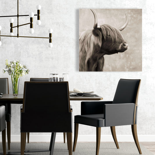 Beautiful Highland Cattle Sepia Canvas - Farm Animals Decor