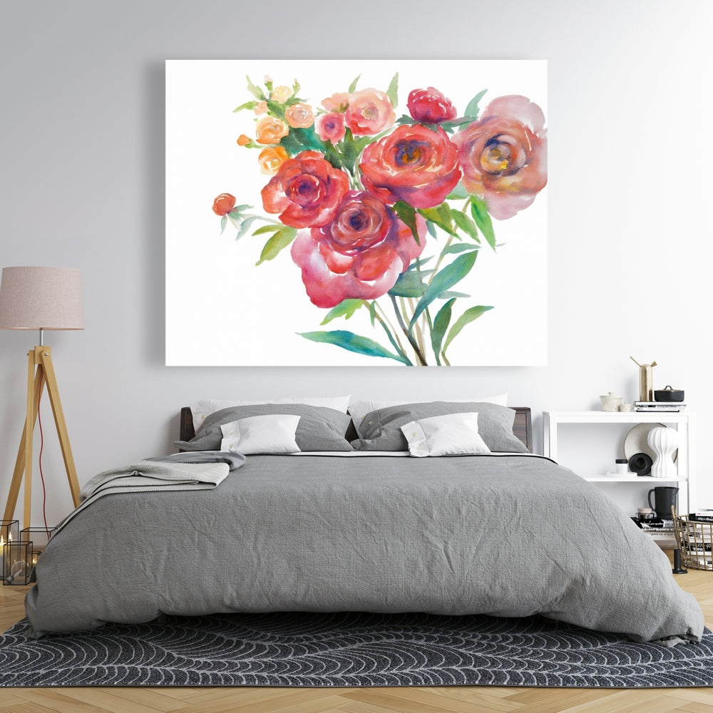 Romantic Floral Pink Canvas | Watercolor Bouquet Home Decor