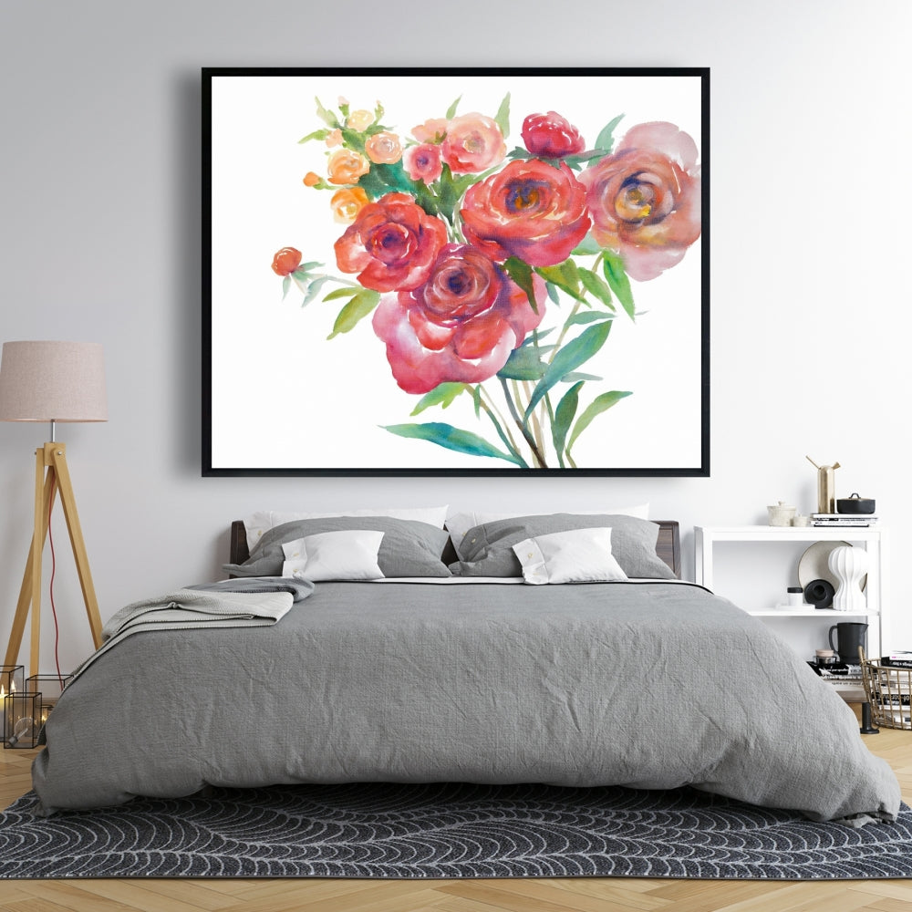 Romantic Pink Floral Watercolor Bouquet Canvas | Home Decor