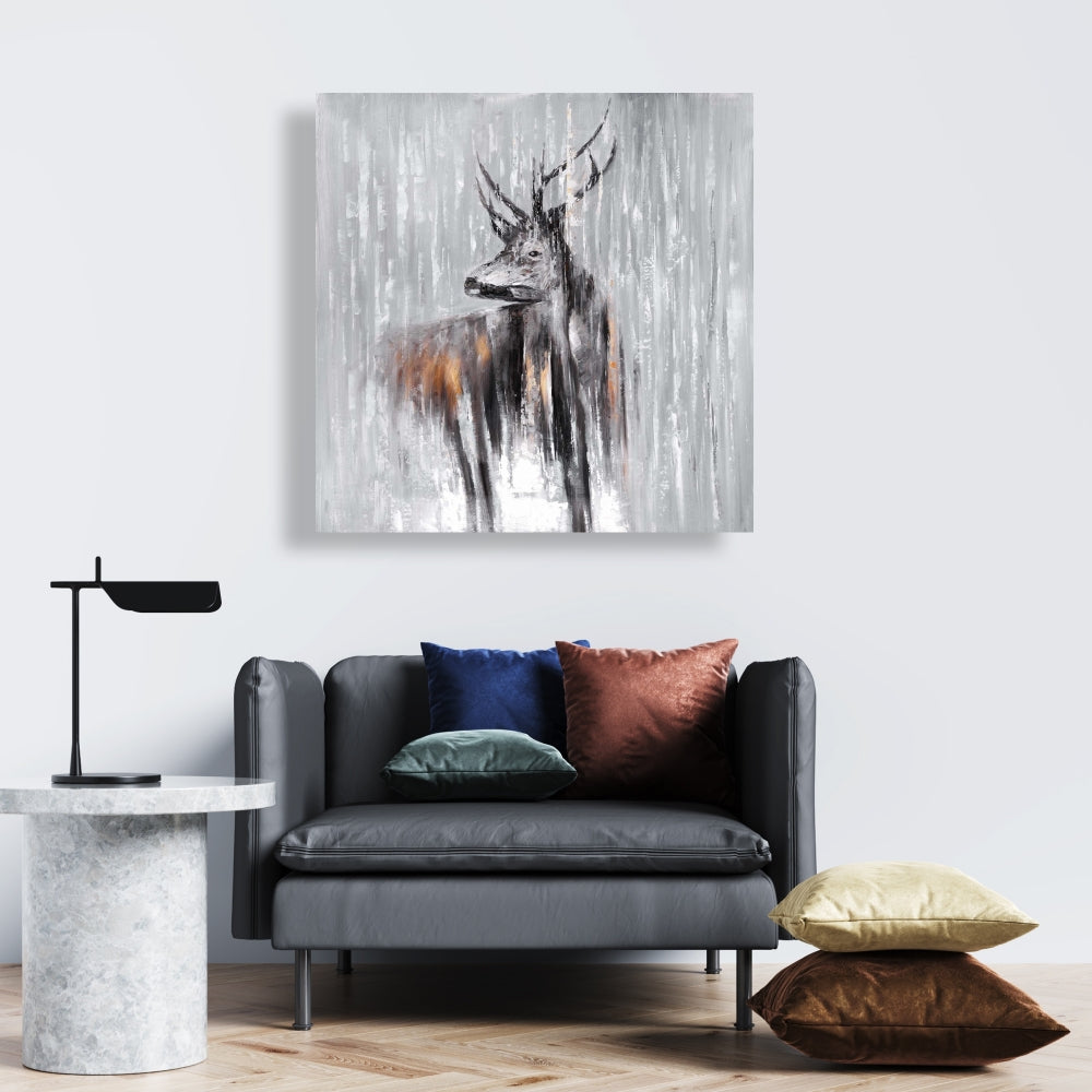 Deer in the Forest Canvas | Rustic Living Room Wall Art Decor