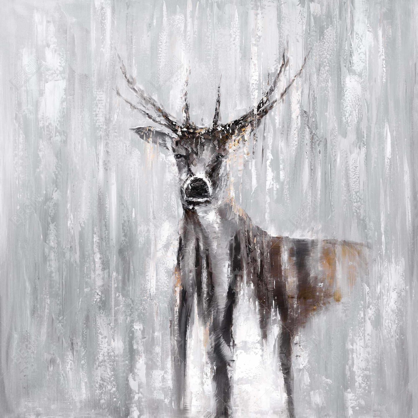 Abstract Deer in Forest Canvas - Rustic Brown Animal Decor