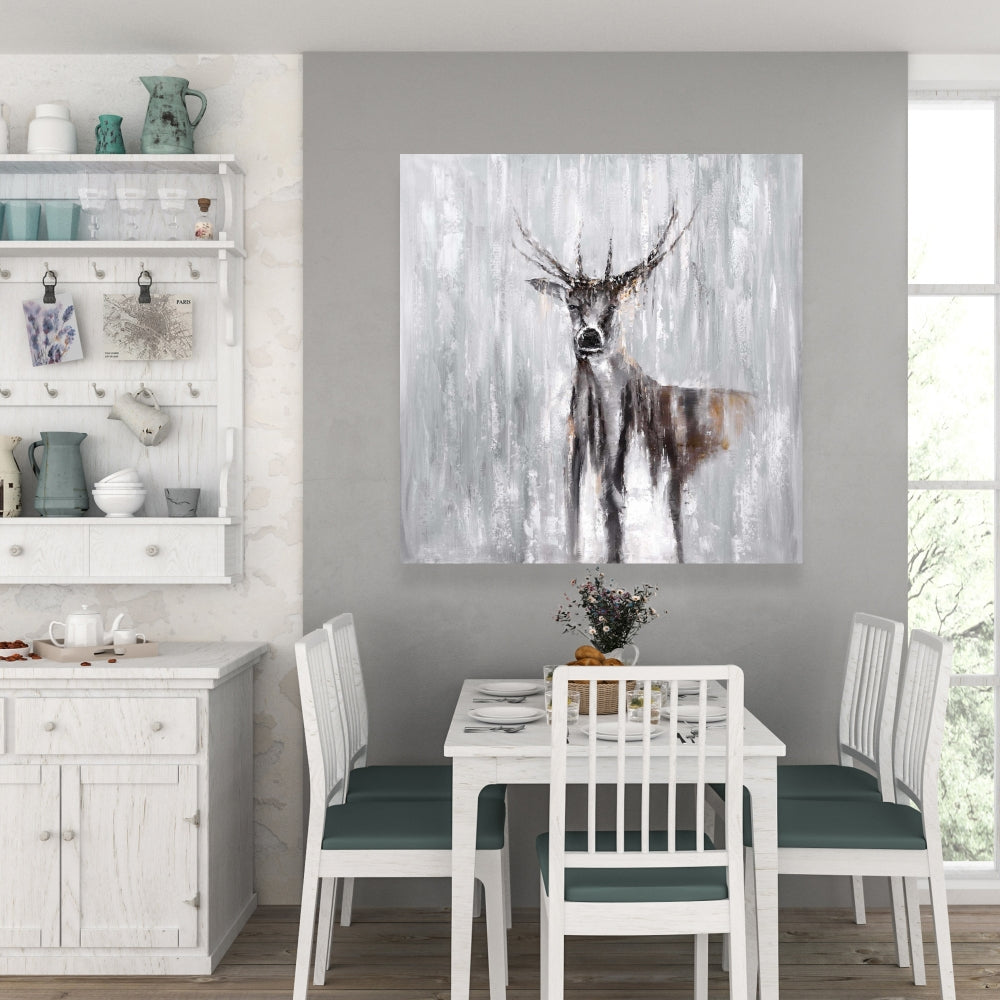 Abstract Deer in Forest Canvas - Rustic Brown Animal Decor