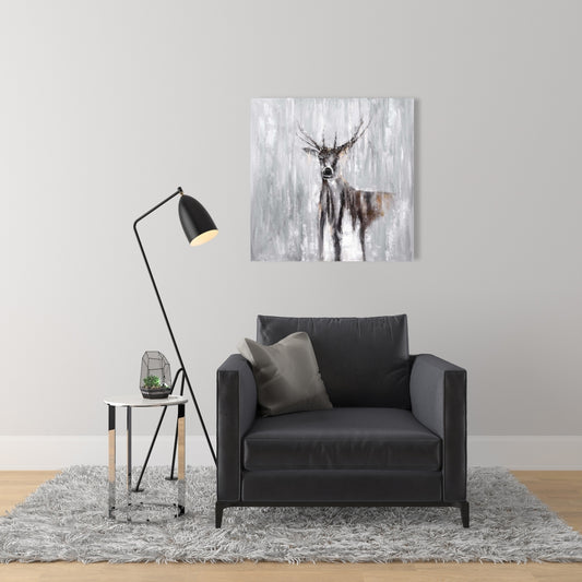 Toile abstraite représentant un cerf dans la forêt – Décoration animalière rustique marron