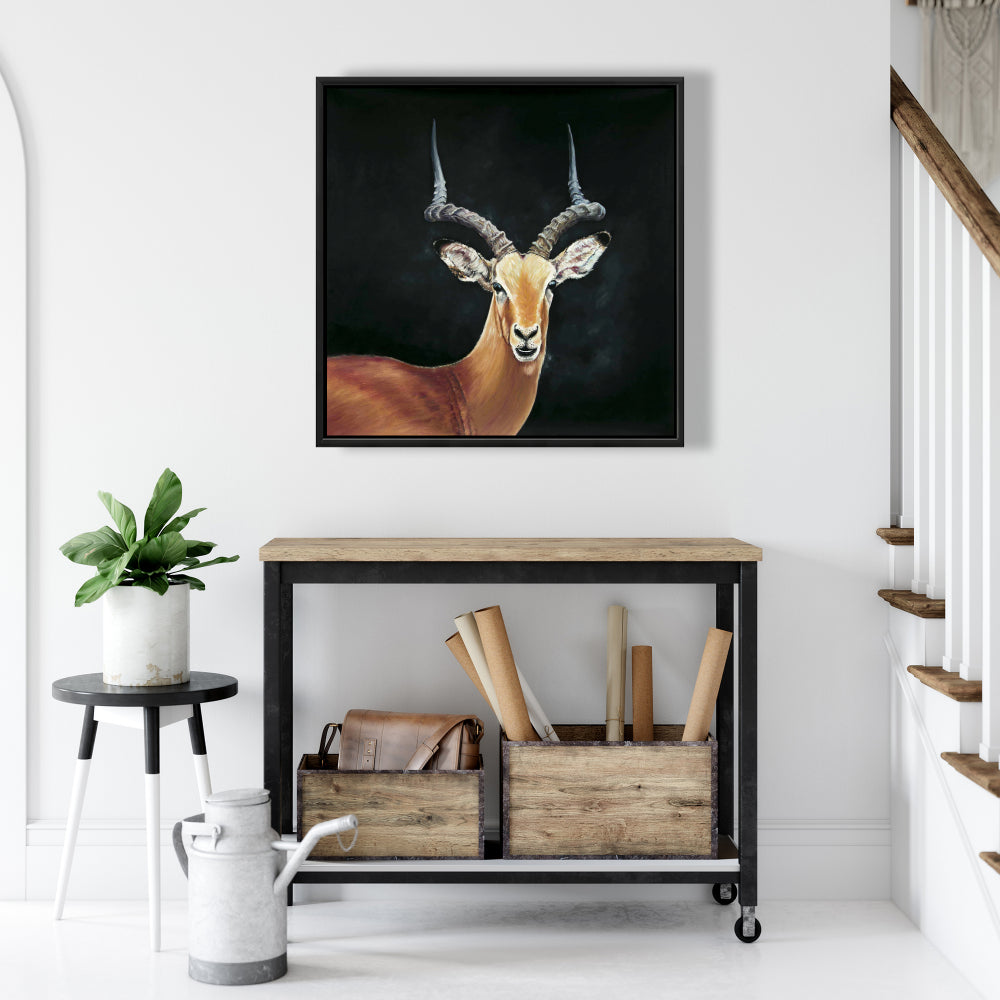 Toile rustique représentant un cerf antilope | Décoration murale encadrée