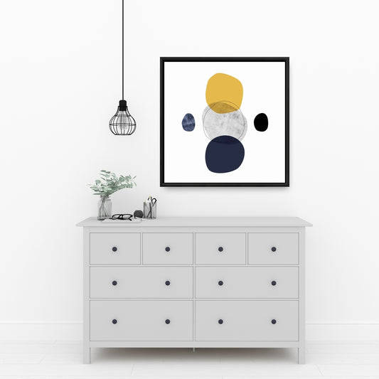 Blue Shapes Livingroom Framed Canvas - Spheres Home Decor
