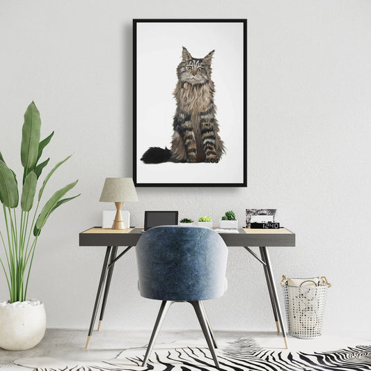 Maine Coon Cat Canvas | Brown Pets Animals Framed Wall Art
