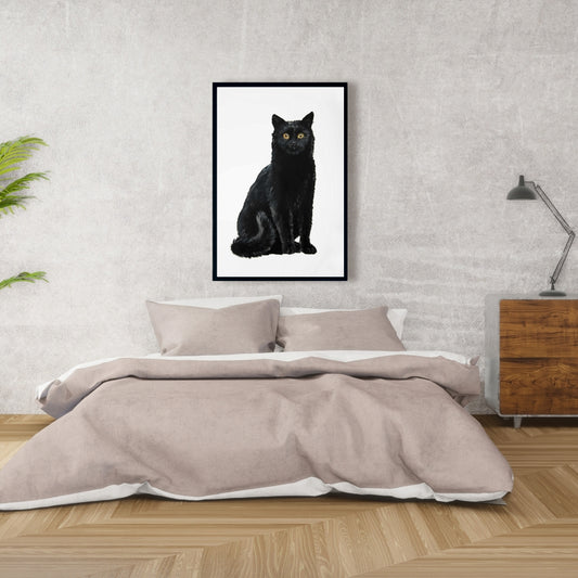 Toile Chat noir | Décoration d'intérieur encadrée | Illustration animalière