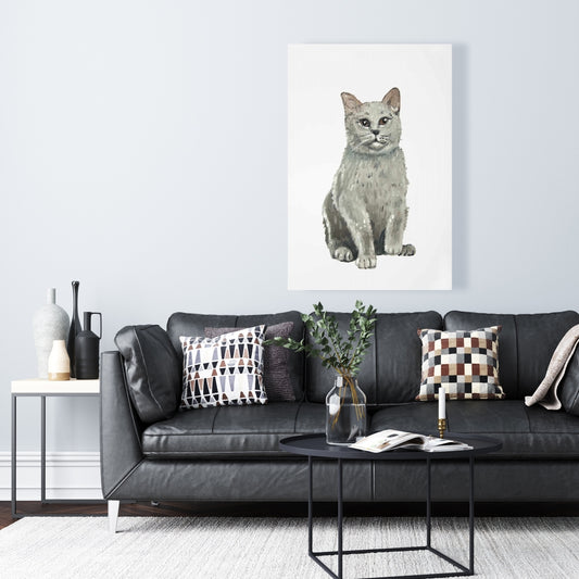 Toile illustrative représentant un chat British Shorthair gris - Décoration d'intérieur