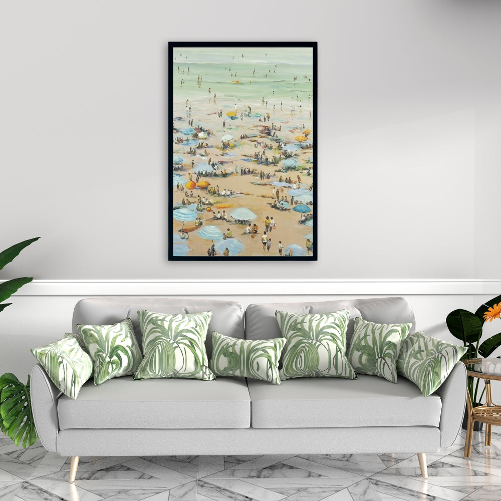 Toile encadrée contemporaine sur le thème de la mer côtière - Personnes à la plage