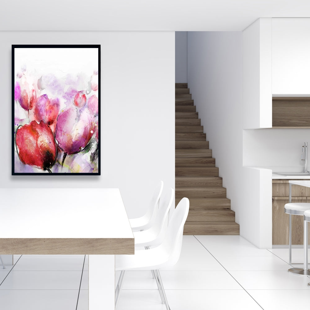 Tulipes floues abstraites | Toile contemporaine violette pour chambre