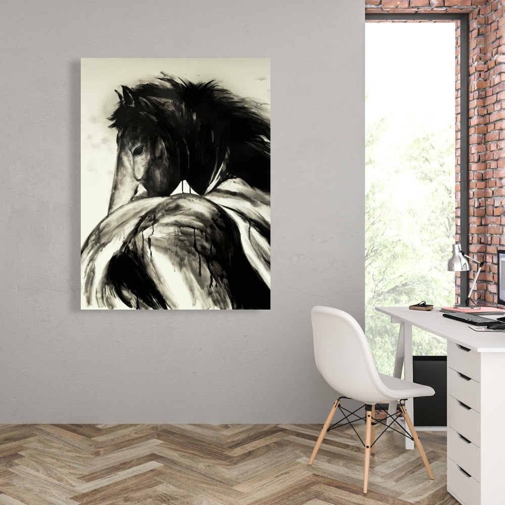Classical Horse Canvas - Beige Rustic Living Room Decor
