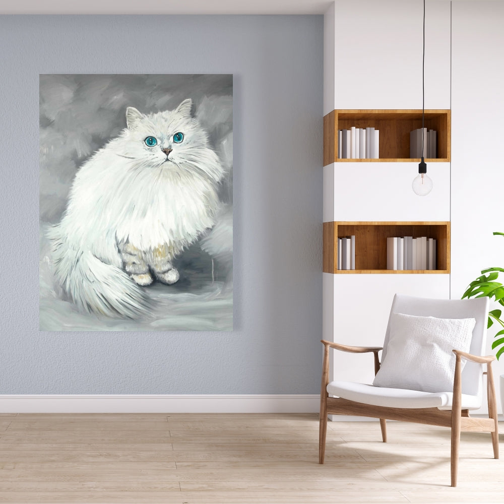 Chinchilla Persian Cat Canvas - White Bedroom Animal Decor