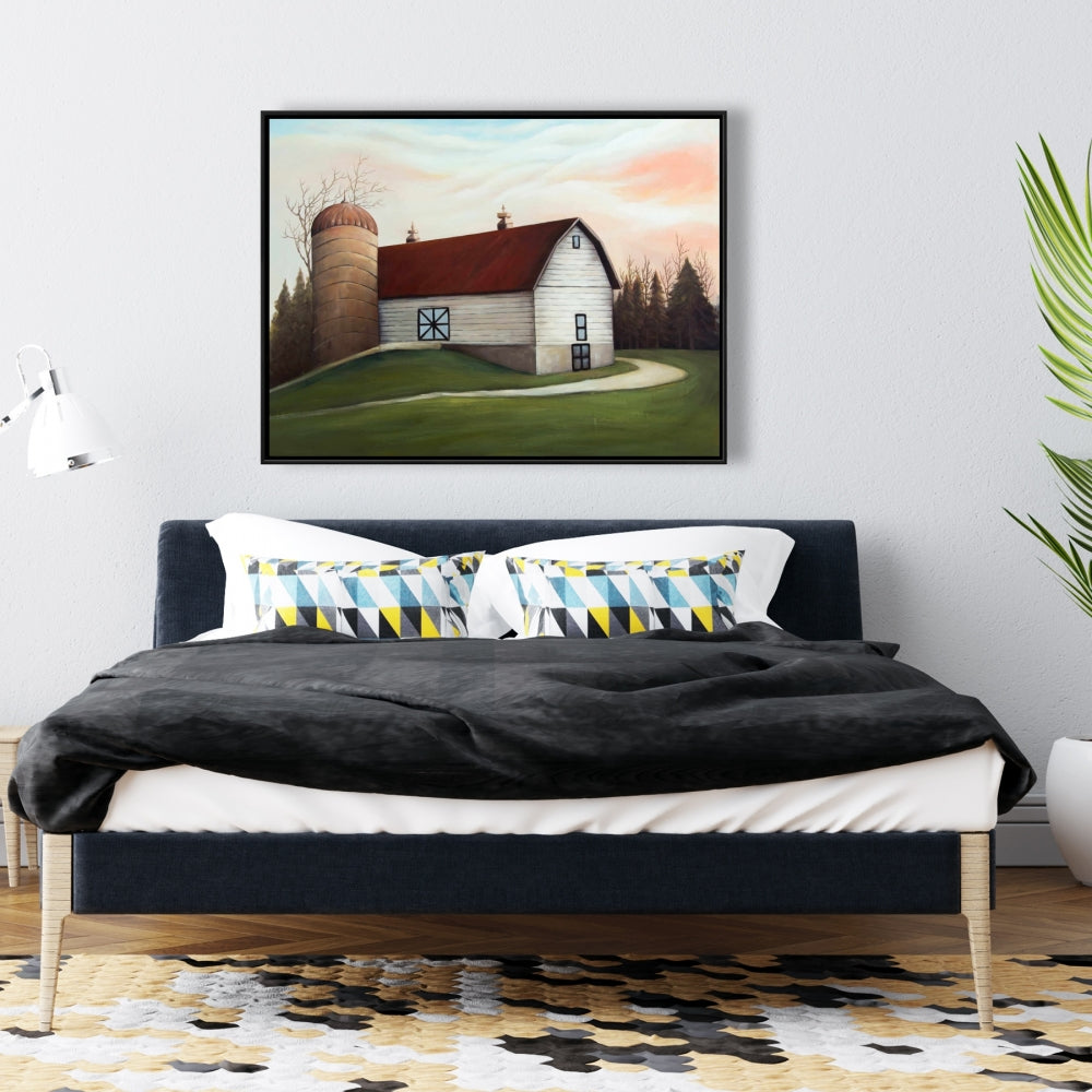 White Barn Farm Animals Framed Canvas - Farmhouse Living Room