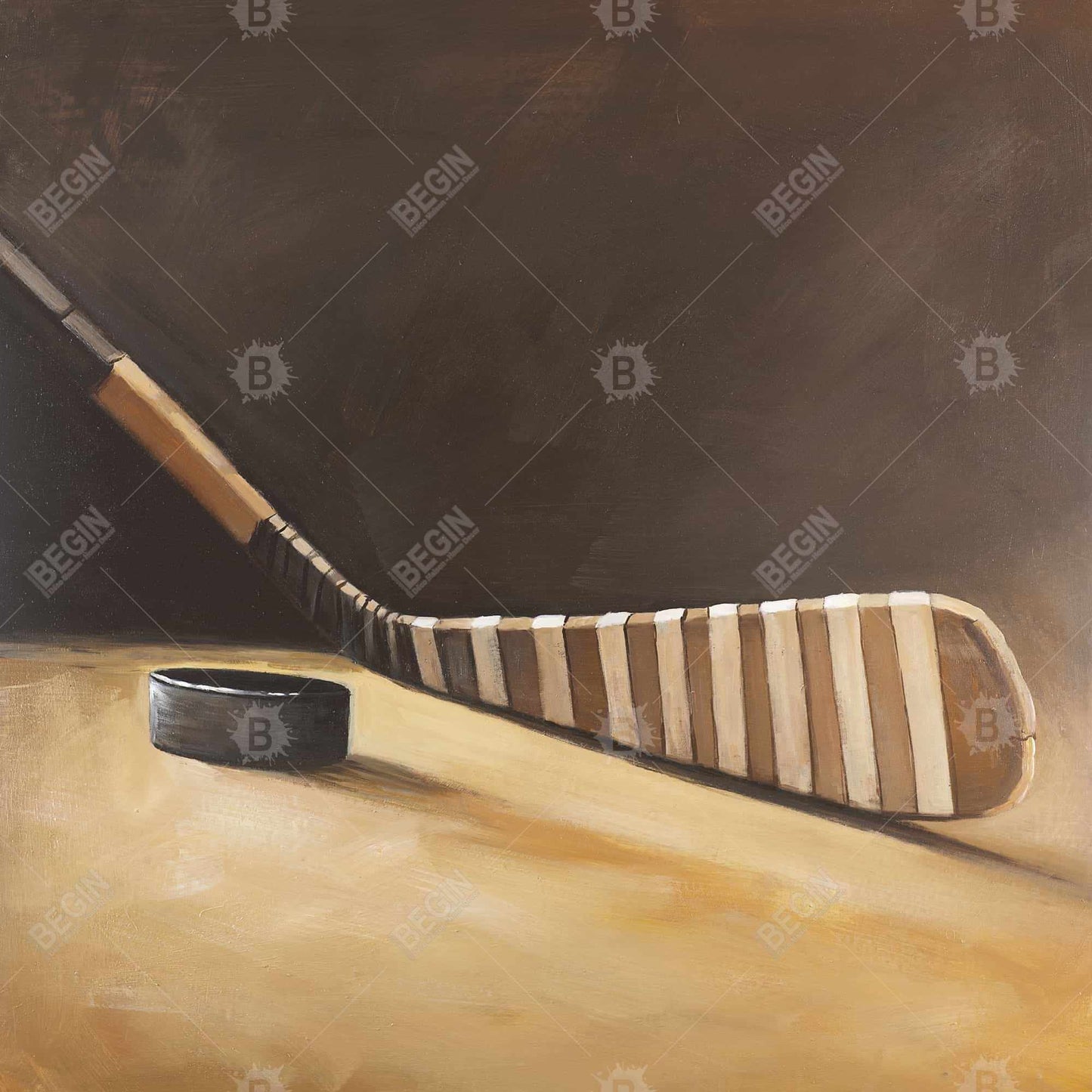 Toile encadrée représentant un bâton et une rondelle de hockey - Décoration d'intérieur sportive