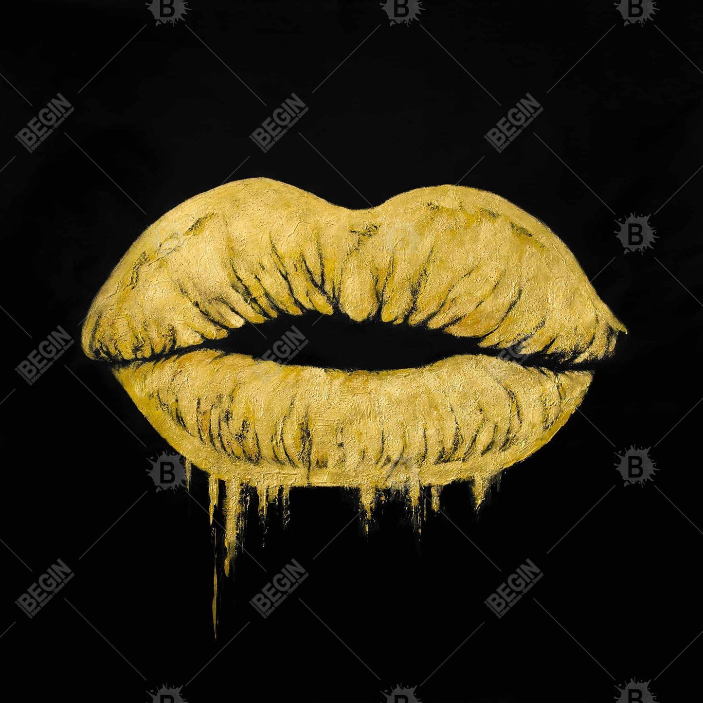 Golden Lips Black Canvas - Stylish Home Decor for Women