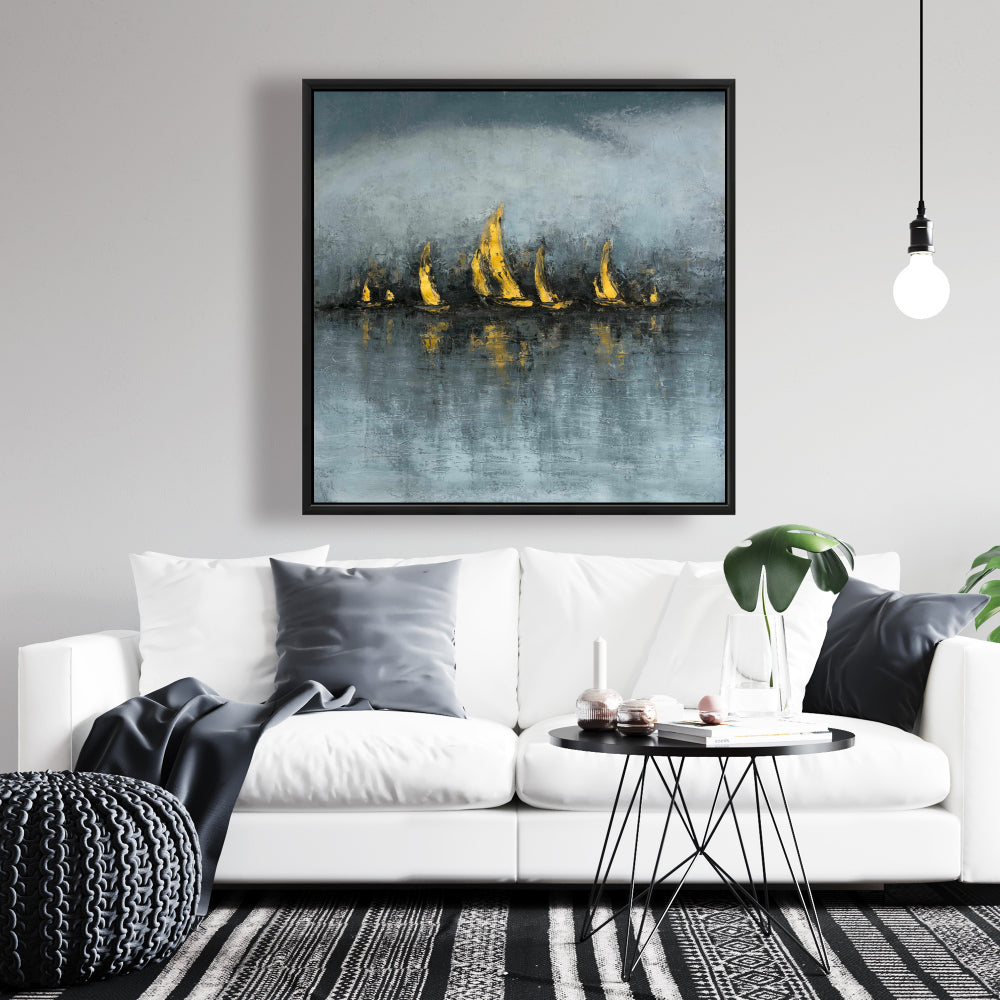 « Mettez les voiles » – Toile encadrée abstraite bleue contemporaine