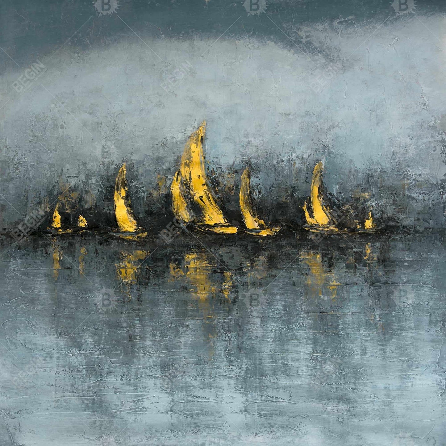 « Mettez les voiles » – Toile encadrée abstraite bleue contemporaine